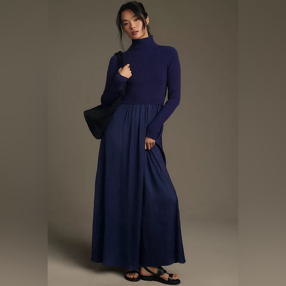 Anthropologie Navy Blue Thea Twofer Sweater Dress (XXS)